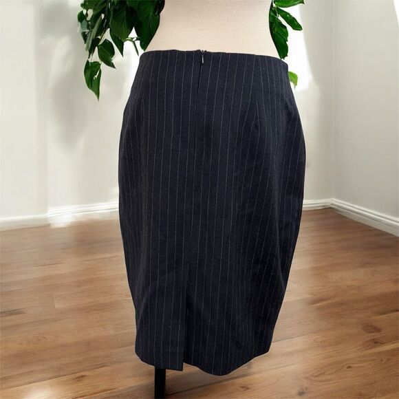 Focus 2000 Grey Black Pinstripe Wool Skirt Pencil 10 Medium - Picture 2 of 6